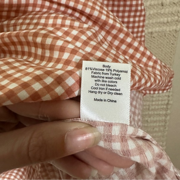 HUNTER BELL terracotta gingham Mia puff sleeve top S - Picture 8 of 8